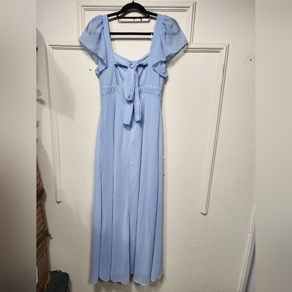 Lulus Simply Delightful Light Blue Tie-Back Flutter Sleeve Maxi M Wedding Party - Picture 8 of 10